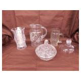 Clear glass: Grape leaf etched pitcher, 7.5" -