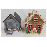 2 ceramic lighted Christmas village buildings: