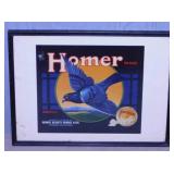 Homer Brand Sunkist Oranges Pigeon crate label in