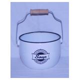 New enamelware soup bucket w/ wood handle -