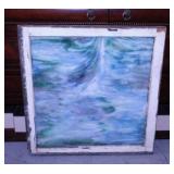 Slag glass window panel, framed, 28" square