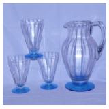 Rare uranium optic panel glass pitcher & 3 parfait