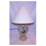 Porcelain table lamp w/ Victorian courting scene,