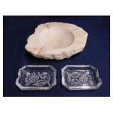 Ashtrays: Mid Century hand carved alabaster, 8"