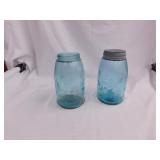 2 vintage turquoise 1 qt. Ball Mason canning jars