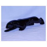 Ceramic black crouching panther / leopard w/ bead