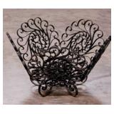 Vintage wrought iron scroll work metal fruit bowl