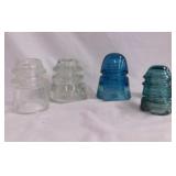 4 Hemingray glass insulators: 2 turquoise,