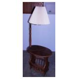 Wooden magazine rack / stand with attached lamp,