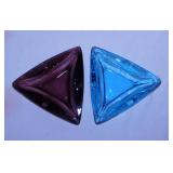 2 Mid Century triangle glass ashtrays