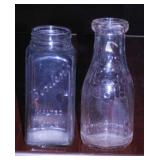 2 vintage 1 pint glass dairy milk bottles: