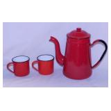 Vintage red enamelware coffee pot, 8.5" tall -