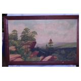 Vintage original landscape oil painting on canvas,