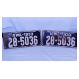 Pair of 1933 Iowa embossed metal license plates