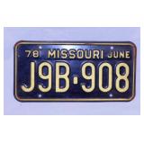 1978 Missouri embossed metal license plate