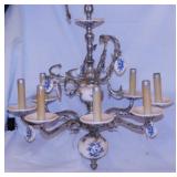 Porcelain blue delft chandelier, 21" diam. x 22"