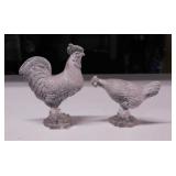 Vintage pressed glass rooster & hen chickens,