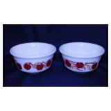 2 vintage Hazel Atlas red apples milk glass bowls,