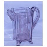 Antique footed square etched glass water pitcher