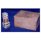 5 vintage wooden dice - 12 carved bone dice -