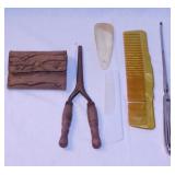 Antique celluloid clothespins w/ clothesline in