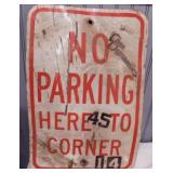 Retired No Parking Here To Corner metal road sign