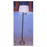 Mid Century brass bridge floor lamp, fabric shade