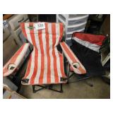 Two bag folding chairs - small flag - broom &
