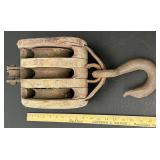 Antique Large Triple Wood Pulley See Photos for