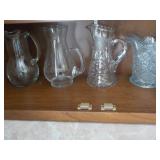 Pressed glass & etched pitchers