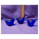 3 Blue glass birds