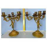 (2) Matching Brass Victorian Cherub Candle