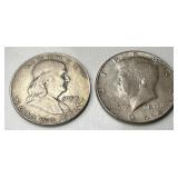 (2) Silver Half Dollar Franklin & Kennedy See