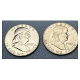 (2) Franklin Half Dollars See Photos for Details