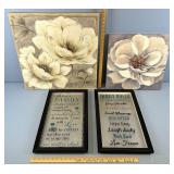 (4) Wall Pictures w/Mirrored Decor Signs See