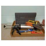 Caulk gun, screwdrivers, nippers