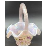 Fenton Pink Opalescent Iridescent Ruffle Basket