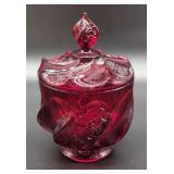 Fenton Paisley Swirl Ruby Lidded Candy Dish