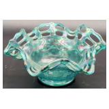 Fenton Turquoise Iridescent Basket Weave Ruffle