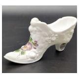 Fenton Cabbage Rose & Pansy Milk Glass Shoe