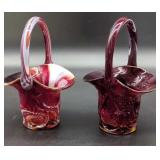 (2) Fenton Ruby Slag Hat Baskets Minor chips