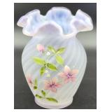 Fenton Lavender Satin Hand Painted Ruffle Vase