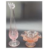 Fenton Strawberry Pink Glass Bowl & Vase