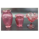 (3) Fenton Cranberry Pink Pieces(2) Vases & (1)