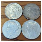 (4) 1926 Peace Dollar Coins-Ungraded