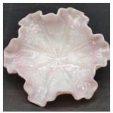 Fenton Iridescent Pink Bowl with Peacocks