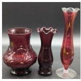 (3) Ruby Vases