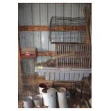 tool box, crates, pails, traps, etc