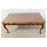 French provincial glass top coffee table
