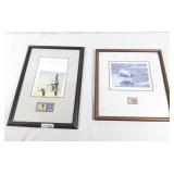 Two prints of mallards with stamps